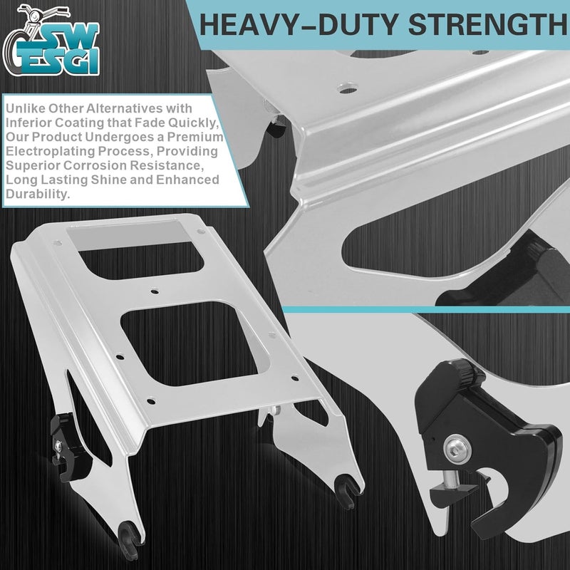 SWESGI Detachable Two Up Tour Trunk Mounting 09-13 2-Up Tour Trunk Mounting Rack Compatible Harley Davidson Touring Street Glide Road King Road Glide Electra Glide (2009-2013 Rack Chrome) - Image 2